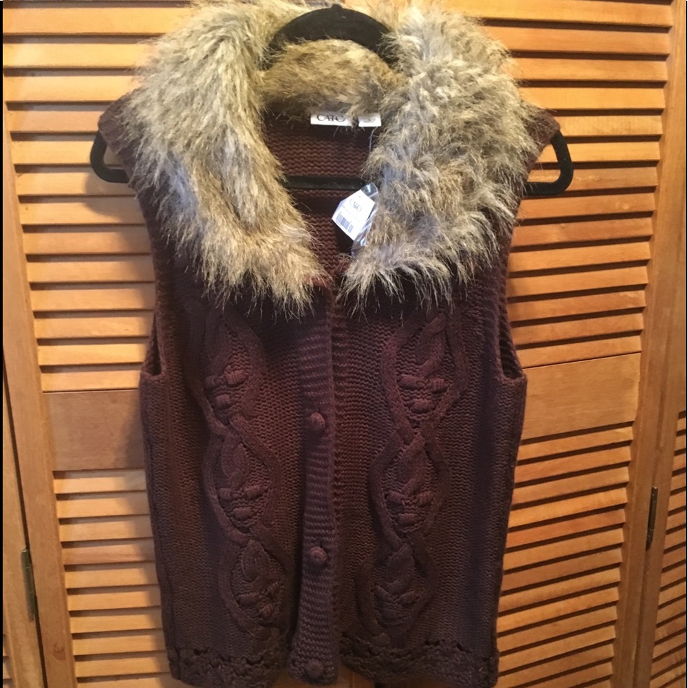 Cato Brown Vest with Faux Fur Trim